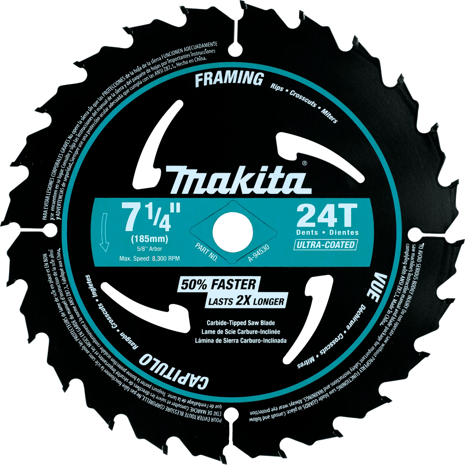 Makita A-94530 7-1/4" 40T Carbide-Tipped Ultra-Coasted Circular Saw Blade 1 Makita A-94530 7-1/4" 40T Carbide-Tipped Ultra-Coasted Circular Saw Blade