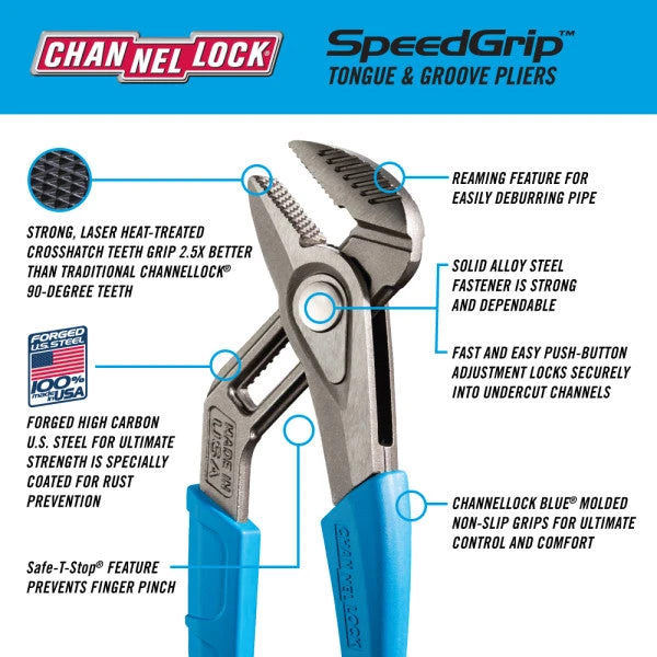 Channellock 430X 10" SPEEDGRIP Straight Jaw Tongue & Groove Pliers 2 Channellock 430X 10" SPEEDGRIP Straight Jaw Tongue & Groove Pliers - Image 2
