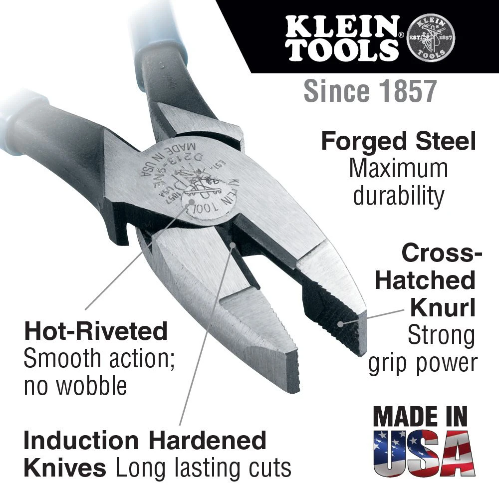 Klein D213-9NE New England Nose 9" Lineman's Pliers 4 Klein D213-9NE New England Nose 9" Lineman's Pliers - Image 4